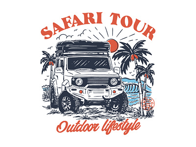 Safari Tour adventure branding car cartoon design graphic design illustration outdoor tour vector