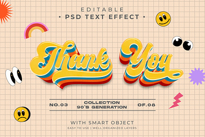Editable 90's Thank You Text Effect Psd vintage