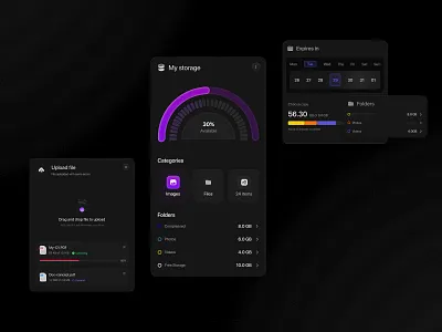 Cloud Storages UI - Altaful Mizan branding calendar ui cloud storage interface dark mode ui dashboard layout discover e commerce file categories file management dashboard folder ui folder uiux storage futuristic ui minimalist design product design storage analytics tranding searches typography ui dashboard uiux design web design
