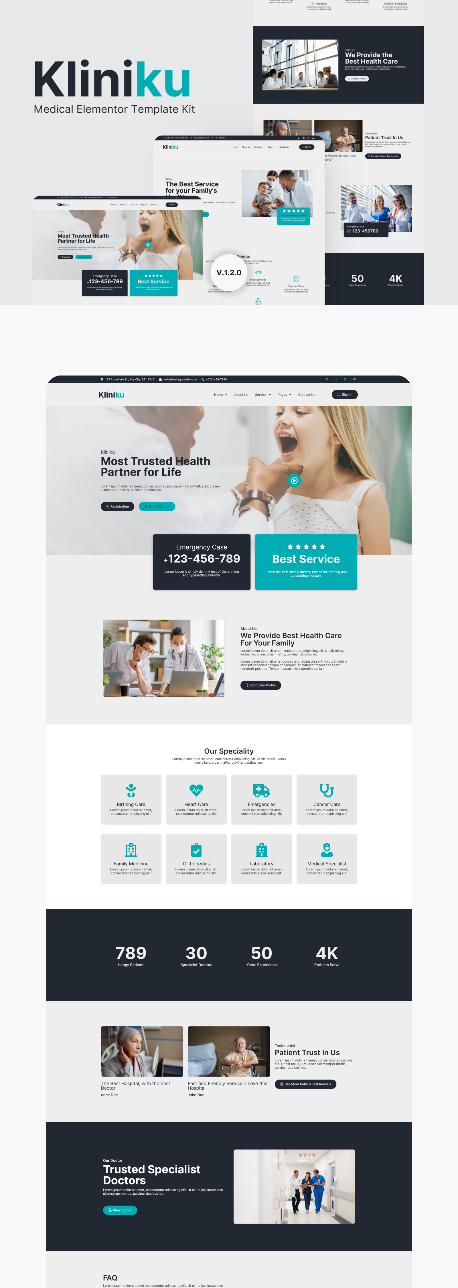 Kliniku - Medical Elementor Template Kit clinic design doctor elementor health hospital kit medical modern template ui ux web design website wordpress