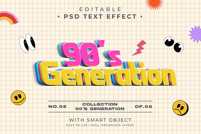 Editable 90's Generation Text Effect Psd vintage