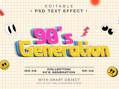 Editable 90's Generation Text Effect Psd vintage