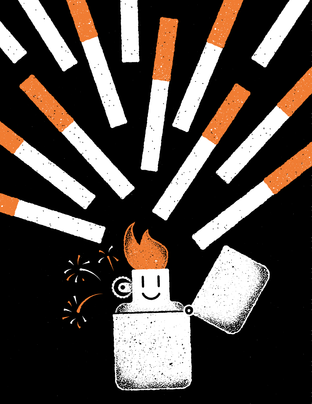 Light me up by James Olstein. cigarrettes conceptual conceptual illustration editorial editorial illustration illustration james olstein james olstein illustration jamesolstein jamesolstein.com smoking texture vector zippo