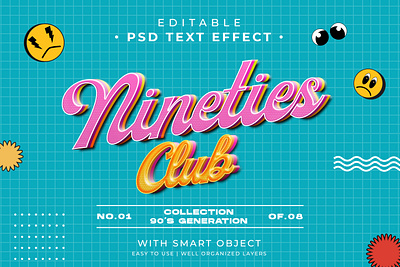 Editable 90's Nineties Club Text Effect Psd vintage