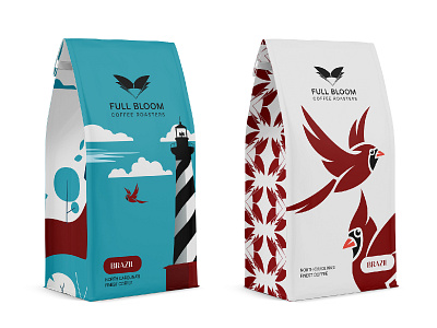 Ground & Bean Coffee Pouch Packaging Design 3d bag beverage blue brand branding coffee design drinks food graphic design illustration label packaging pouch product red rendering retail white