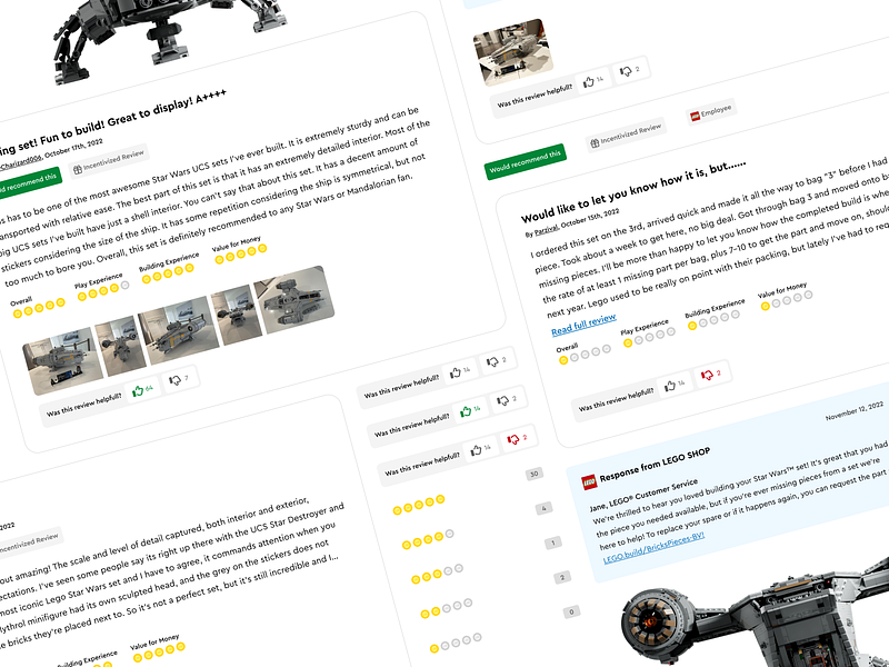 LEGO.com | User reviews reimagined dropdowns feedback lables lego modal rating redesign reviews ui ui design web web design
