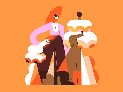 Timeframe character dog flat illustration flowers friends ill illustration nature time