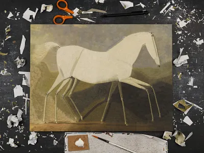 Peggy after Gilpin, studio collage dribbble equine horse horses legs
