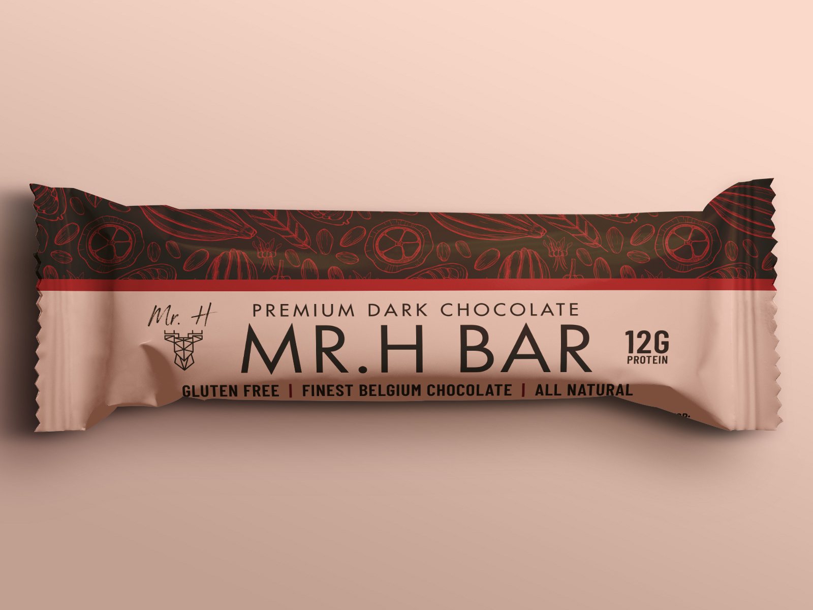 Premium Chocolate Protein Bar Packaging Design 3d bar brand branding chocolate cream design flow wrap food graphic design label logo packaging packaging design protein protein bar red rendering supplement