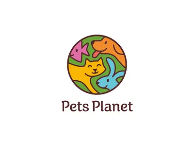 Pets Planet branding care cat cute dog fish globe logo love pet planet rabbit