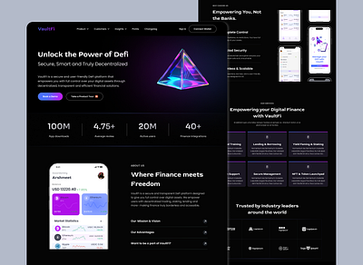 Web5 Finance Blockchain SaaS Landing Page ai animation app blockchain crypto cryptocurrency defi design digital agency finance hero section landing page nft product design ui ux web web 3 web 5 web design