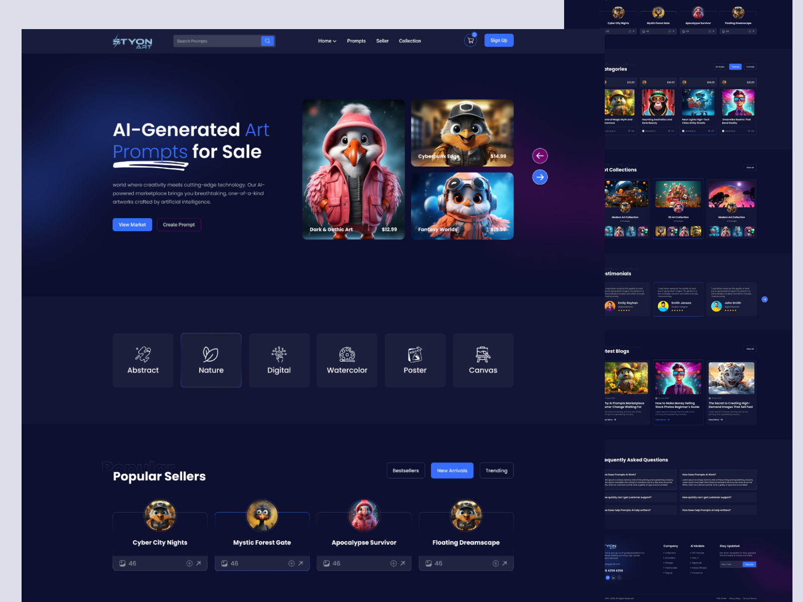 Ai Generate Art prompts sale website template figma website home page landing page prompts ui