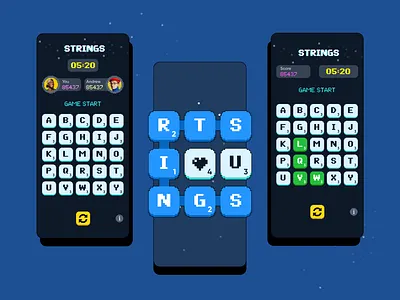 STRINGS: The Retro Word Grid branding figmadesign game ui illustration minimal ui