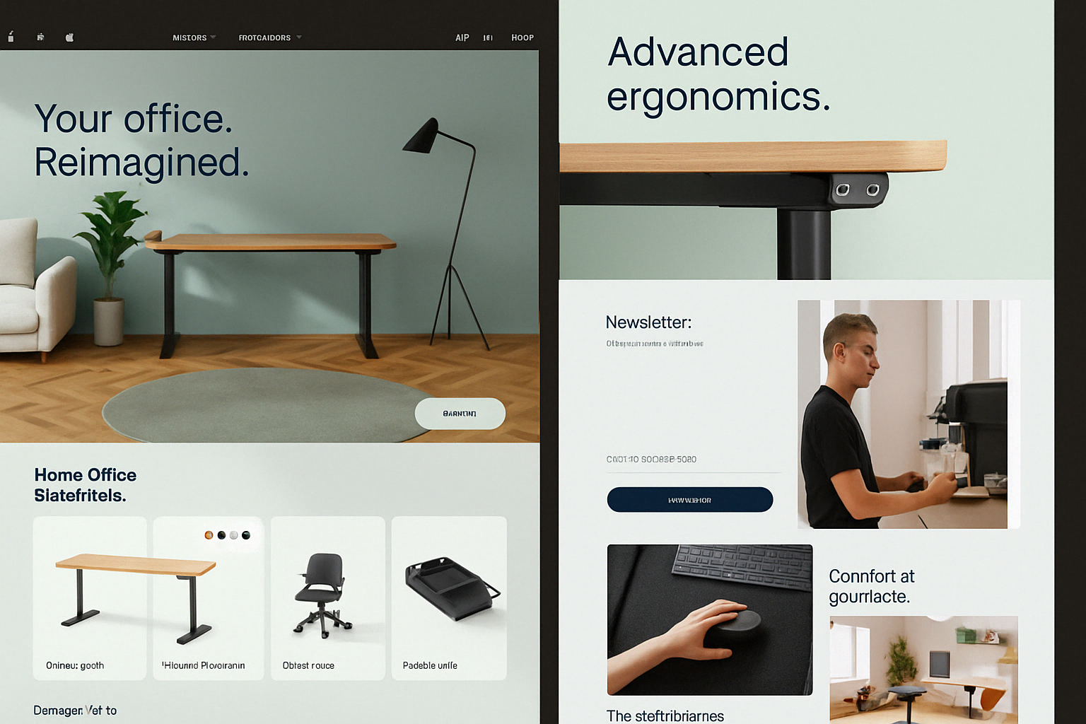 Modern Workspace Website Design for Ergonomic Furniture Brand ai ai generation tool ai tool design ai tool website branding design e commerce e store furniture graphic design illustration retail ui user experience user interface website design