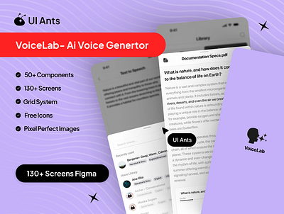 VoiceLab - AI Voice Generator UI Kit ai ai app ai design app ai generator app ai generator design ai screen ai voice app ai voice design ai voice mobile ai voice option ai voice over ai voice over mobile ai voice screen app graphic design mobile scxreen ui voice lab