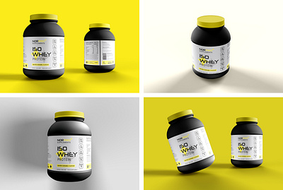 Minimal Whey Protein Tub - Supplement Label & Logo Design 3d black branding graphic design grey health label logo mockups nutrition packaging product protein rendering sports supplement tub vitamins whey yellow