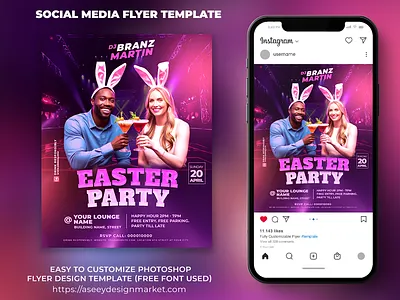 Easter Party Flyer Template advertising easter flyer flyertemplate freelancedesigner graphic design graphicdesigner night poster
