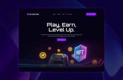 Accelerate (Web 3 Gamefi Platform) | Hero Section game fi gamefi hero section landing page ui user interface web 3