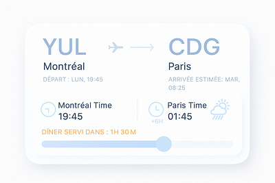 ✈️ Flight UI – YUL to CDG 3d animation application branding design graphic design illustration logo motion graphics travel typography ui ux vector