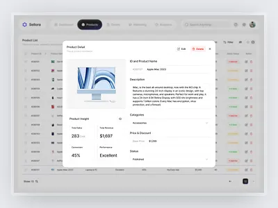 Sellora - Detail Product Marketplace Dashboard Saas analytics dashboard data design marketplace marketplace dashboard product detail product page ui ui kit ux web app web builder