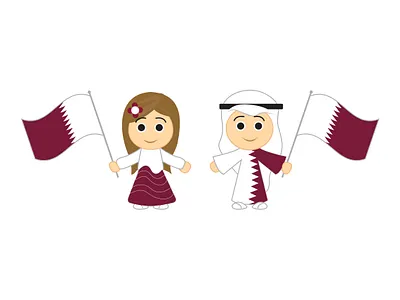 Qatar National Day Kids children vector with flag child