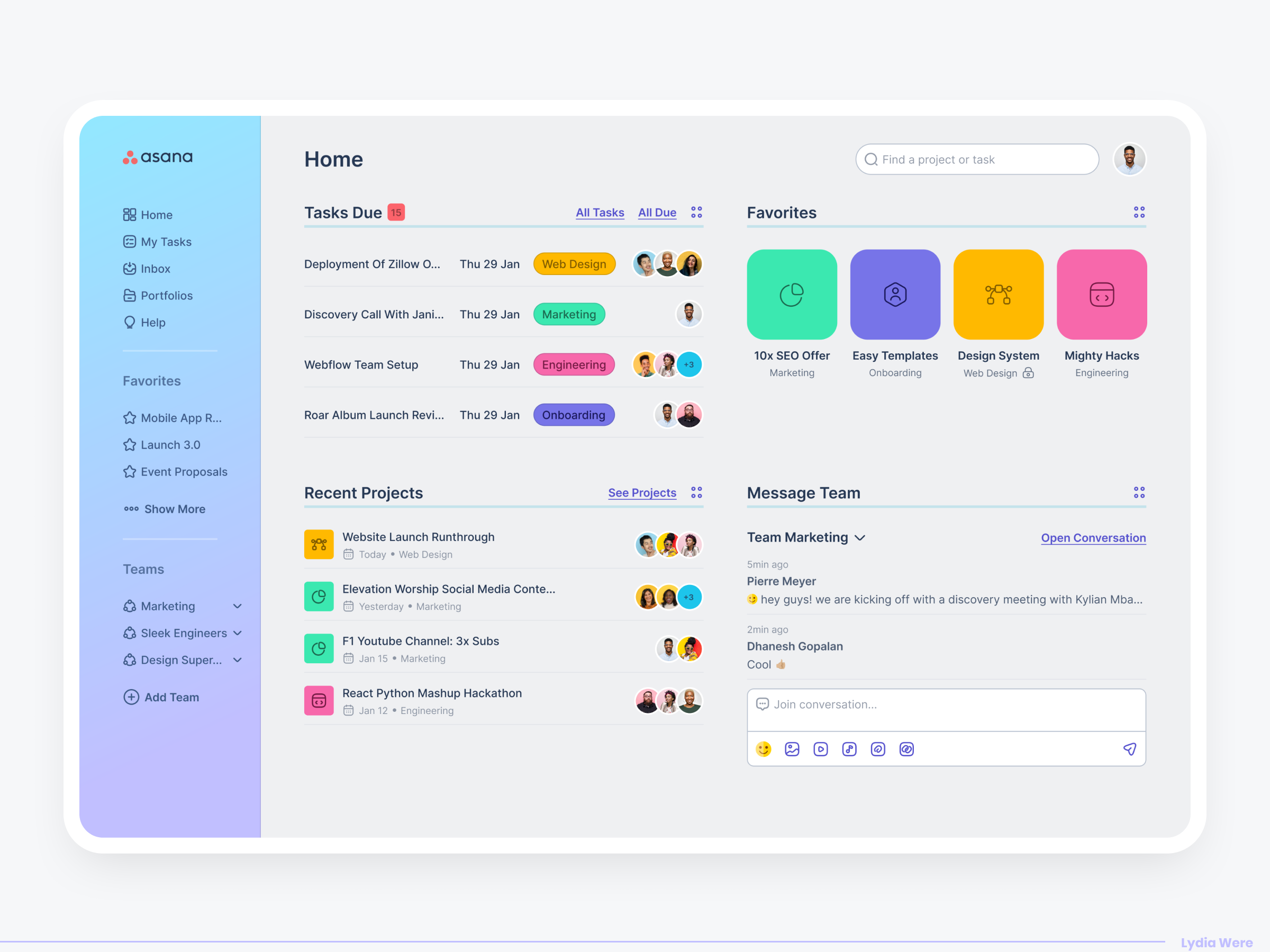 Example of Asana Home Screen