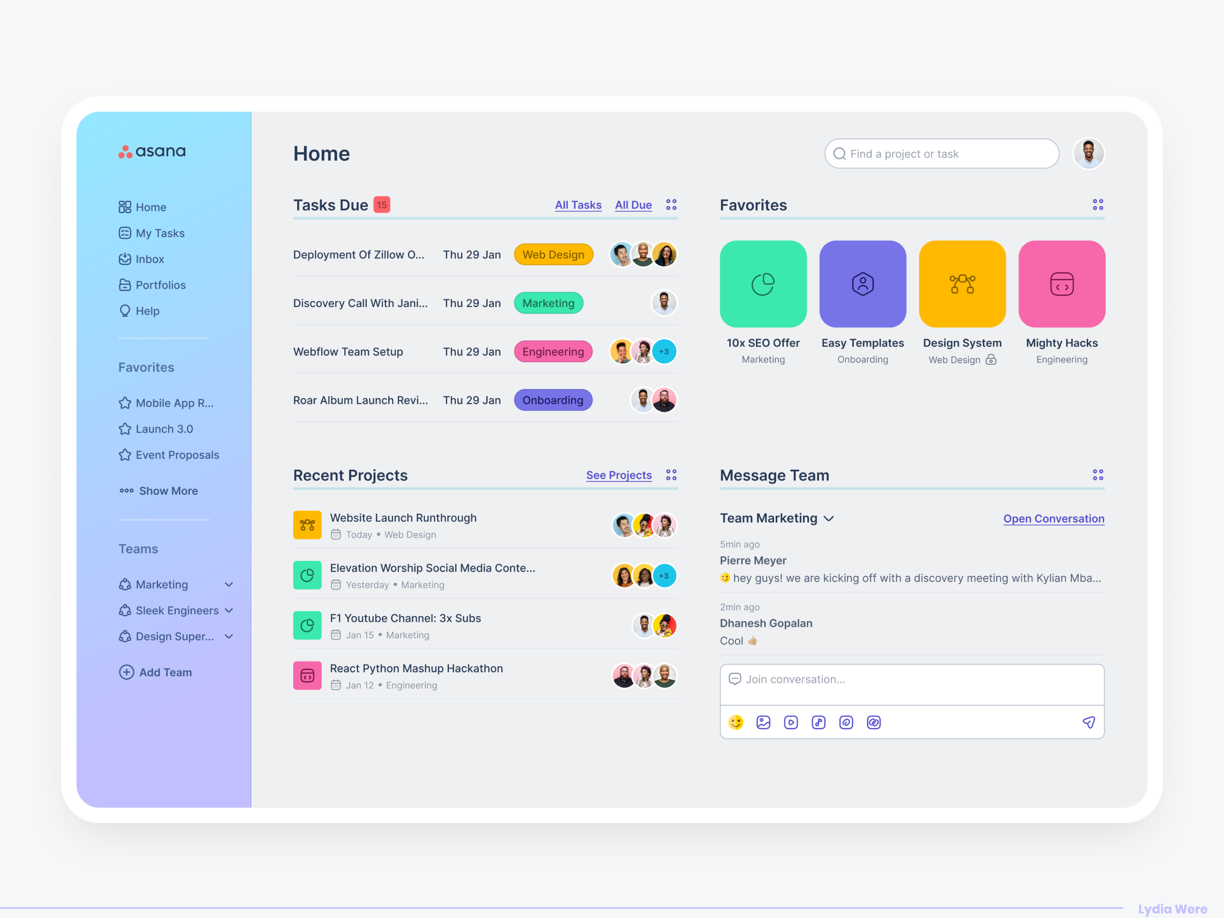 Asana Home Screen by Lydia Were on Dribbble