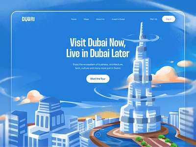 Burj Khalifa Landing Page Illustration arab background building city branding desert dubai illustration islam landing page landscape moslem planet qatar scene skycraper tower ui ui graphic ui hero image ui illustration