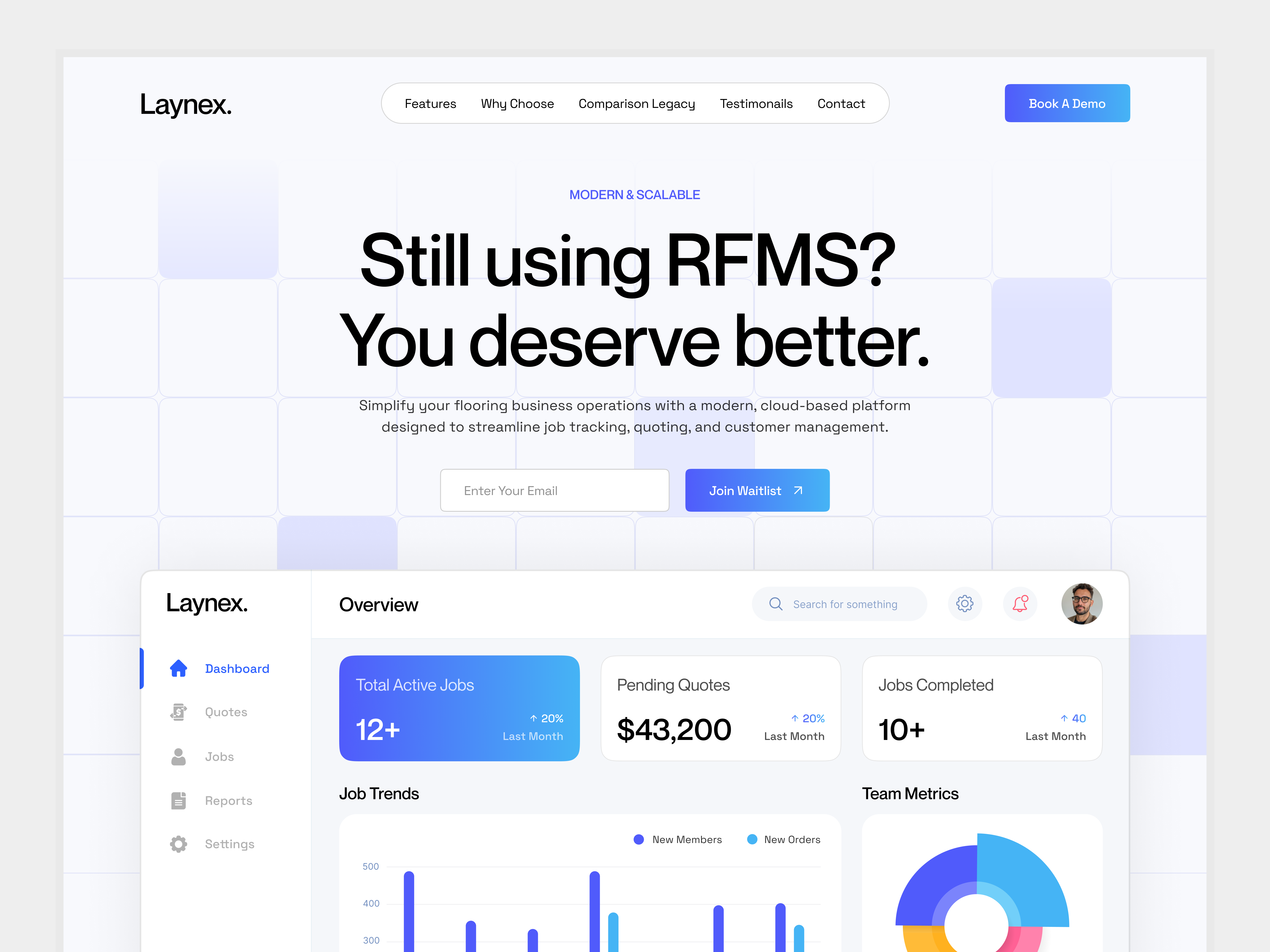 Laynex - Flooring Business Management Software b2bsoftware barkahlabs businesstools cleandesign crmdesign dashboardui designinspiration figmadesign flooringbusiness landing page minimalui modernwebdesign productdesign projectmanagementui saasdesign softwaredesign techui uidesign uxdesign webdesign
