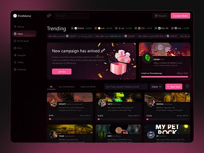 Token Dashboard Design - PinkMeme dashboard design homepage landing page meme website pinkmeme token dashboard web web design website