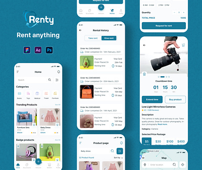 Mobile app: Rental app UI/UX Complete case study adobe photoshop animation app app design clean creative design figma graphic graphic design icon illustration logo minimal ui uiux ux web website website design