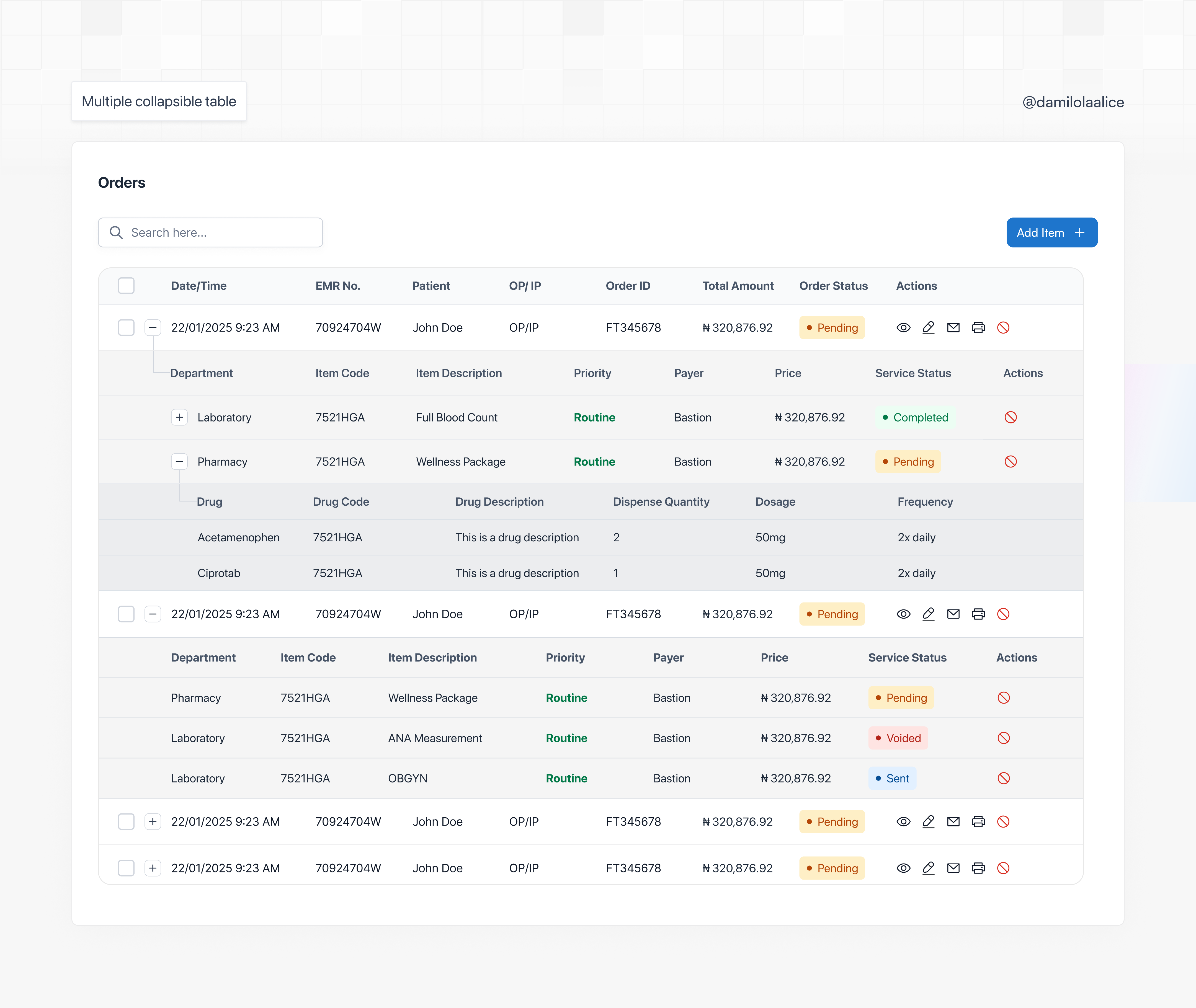 Collapsible/Nested Tables by Damilola Bamgbelu on Dribbble