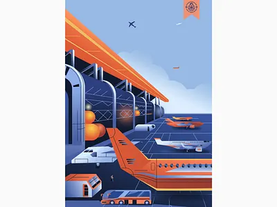 Industrial Illustrations Series - Airport aircraft airplane airport architecture branding business design editorial flat gradient illustration industrial landscape print textured travel urban vector vector illustration web