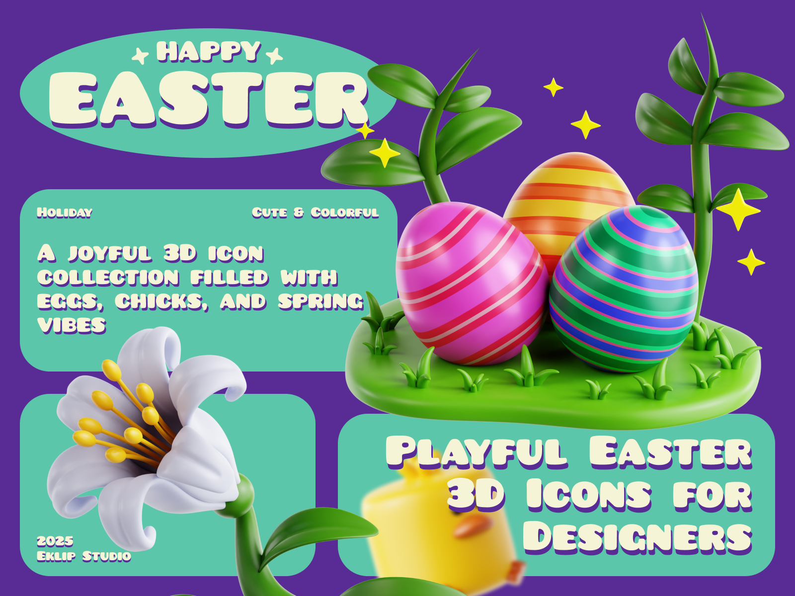 Happy Easter 3d 3dart 3dicon characterdesign colorful creative cute easter easteregg holiday icon iconpack icons illustration playful spring