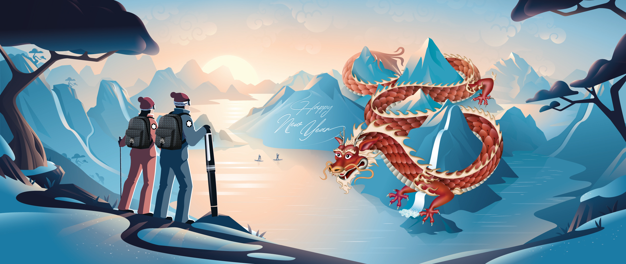 Montblanc 🐲🐲 chinese dragon illustration landscape luxury montblanc mountain nature sunrise sunset vector winter