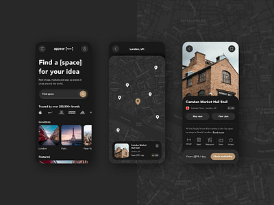 Find a [space] airbnb app black book booking dark holiday london map neumorphism rent shop skeuomorphism ui ux