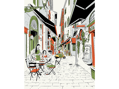 Wining and Dining in Italy adobe brushwork digitalartwork drawing editorial illustration food foodie green guidebook illustration italy lifework lonelyplanet mockup muti orange pasta photoshop restaurant travel