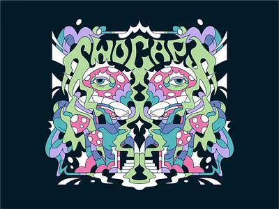 Two Caps - Mushroom Illustration band caps graphic design illustration lineart logo merchandise monoline monoline logo mushroom music music art psychedelic rock tshirt art tshirt design vector art