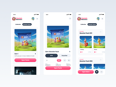 Polychain Monsters: NFT Booster Packs | Mobile crypto design graphic design nft product design ui ux