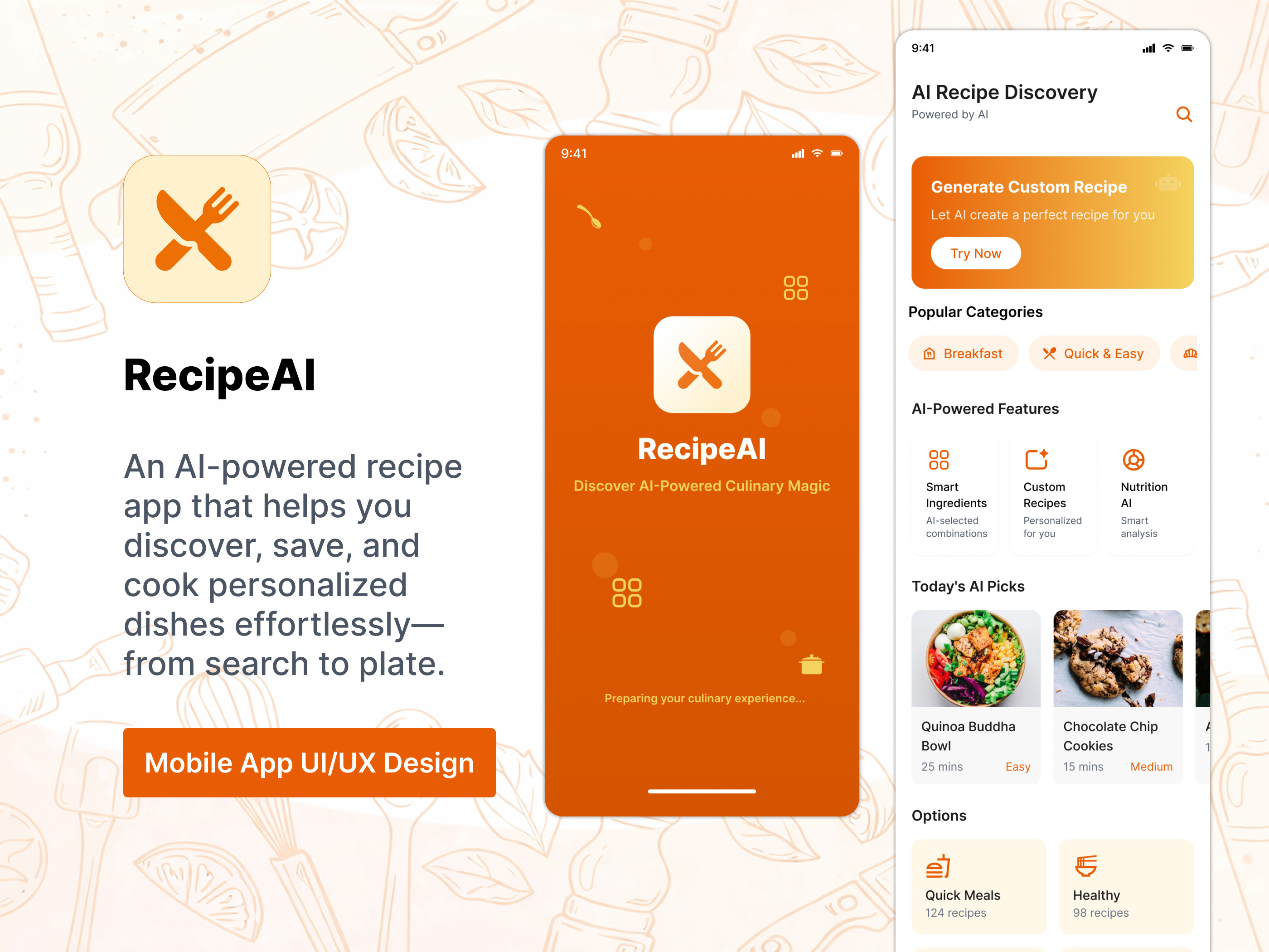AI Generated Recipes App UI with Clean Design: Cook with AI aifoodapp aifoodrecipes aifoodrecipesappdesign aigeneratedrecipesappui airecipes appdesign foodrecipeai recipeai recipeapp uiux uiuxdesign