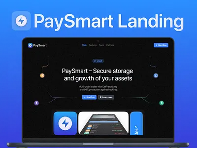 💻 PaySmart Landing branding button crypto dark design fintech graphic design land landing product smart ui ux web