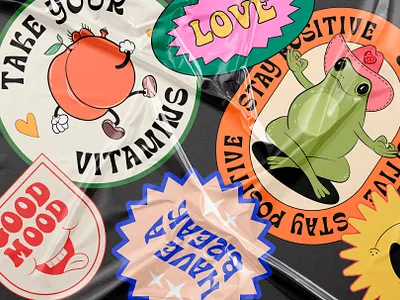 Retro Sticker Pack 90s character clipart creative market design frog graphic design illustration logo retro sticker vector