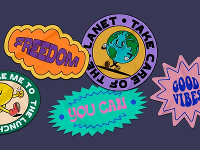 Retro Sticker Pack branding character clipart creative market cute design earth day graphic design illustration logo mascot retro vector