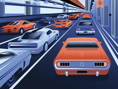 Industrial Illustrations Series - Highway branding business car design development editorial flat gradient highway illustration industrial retro road textured traffic urban vector vector illustration vehicle