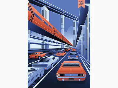 Industrial Illustrations Series - Highway branding car city design development editorial flat highway icon illustration maglev print retro road subway train urban vector vector illustration web