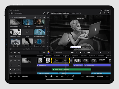 Video Editor Concept (iPad) app apple application audio concept dashboard design edit editor finalcutpro ipad panel platform sketch ui video videoeditor