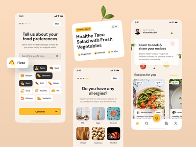 Cooking Recipe - Mobile App Design Proposal clean cooking design layout mobile mobile app mobile ui mobile ux recipe simple ui ux yellow