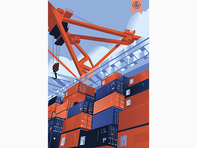 Industrial Illustrations Series - Shipping Containers branding business cargo container crane design econimic editorial flat illustration industrial port print shipping vector vector illustration