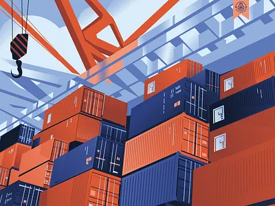 Industrial Illustrations Series - Shipping Containers Close Up branding business construction container crane design editorial flat illustration landscape port print shipping vector vector illustration web