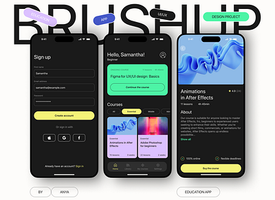 "BRUSH UP" education app (UI/UX design project) by ANYA app branding design graphic design logo typography ui ux